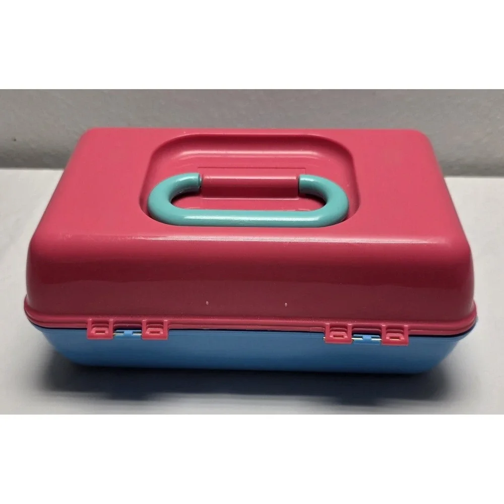 Caboodles Pink/Blue Makeup Organizer Case with Mirror 9x5.5x4